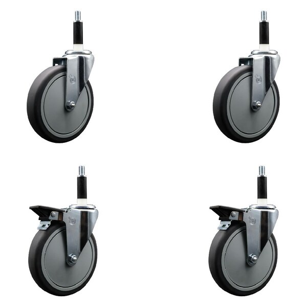 Service Caster 6'' Thermoplastic Rubber Wheel Swivel 7/8'' Expanding Stem Caster Set 2 Brakes, 4PK SCC-EX20S614-TPRB-2-PLB-2-78 - main